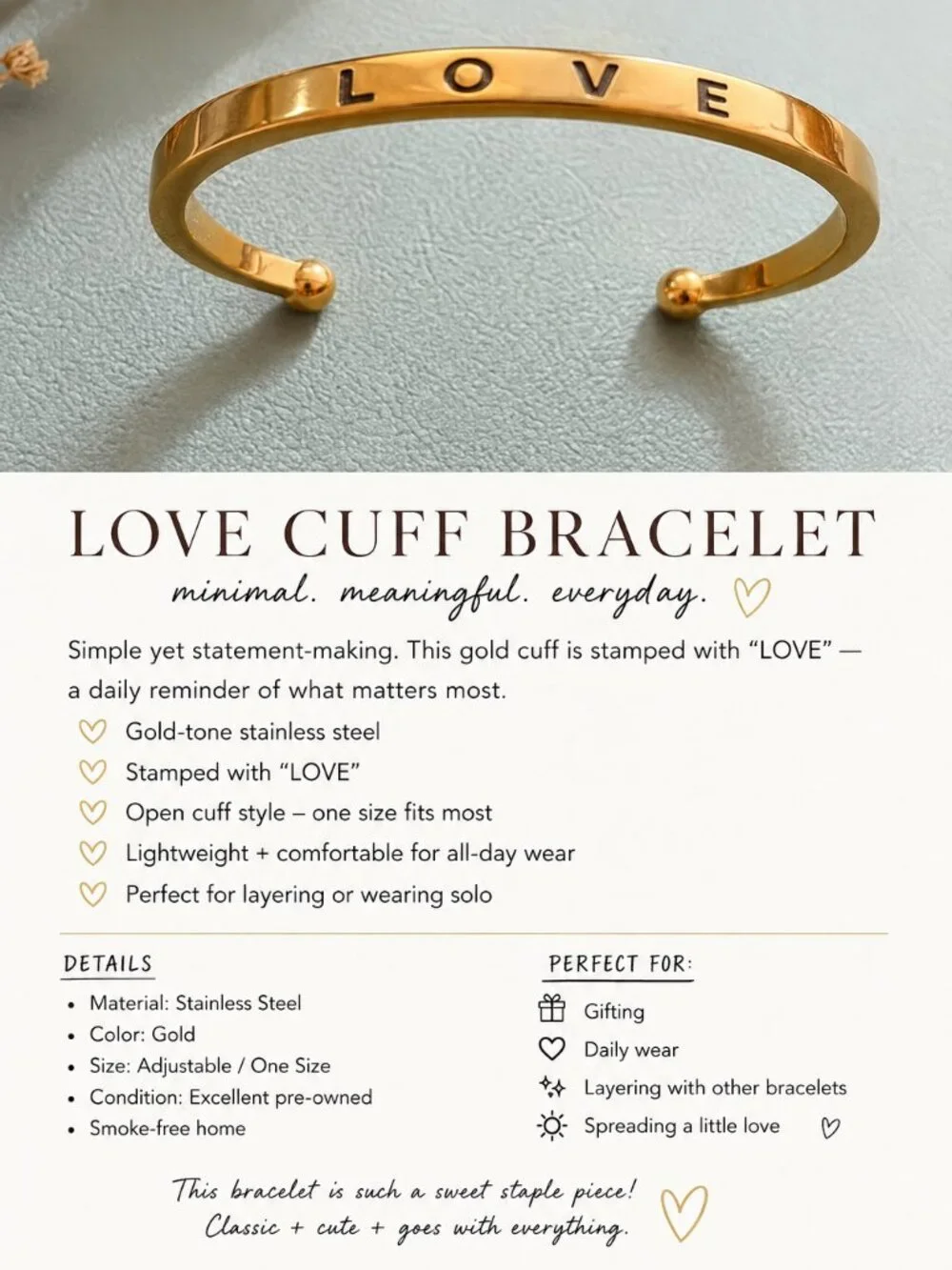 LOVE Cuff Bracelet in Gold Tone
